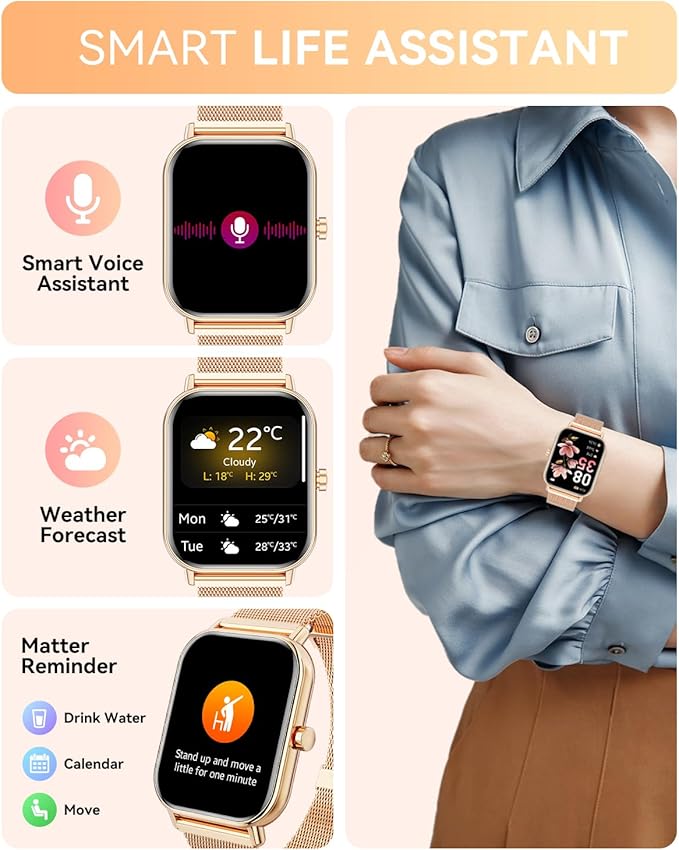 Smart Watch for Women Men, Fitness Tracker Watch for Android Phones iPhone Compatible, 1.85" Smart Watches for Women Men with Blood Oxygen, Heart Rate Monitor, 110+ Sport Modes Smartwatch (2 Strap)