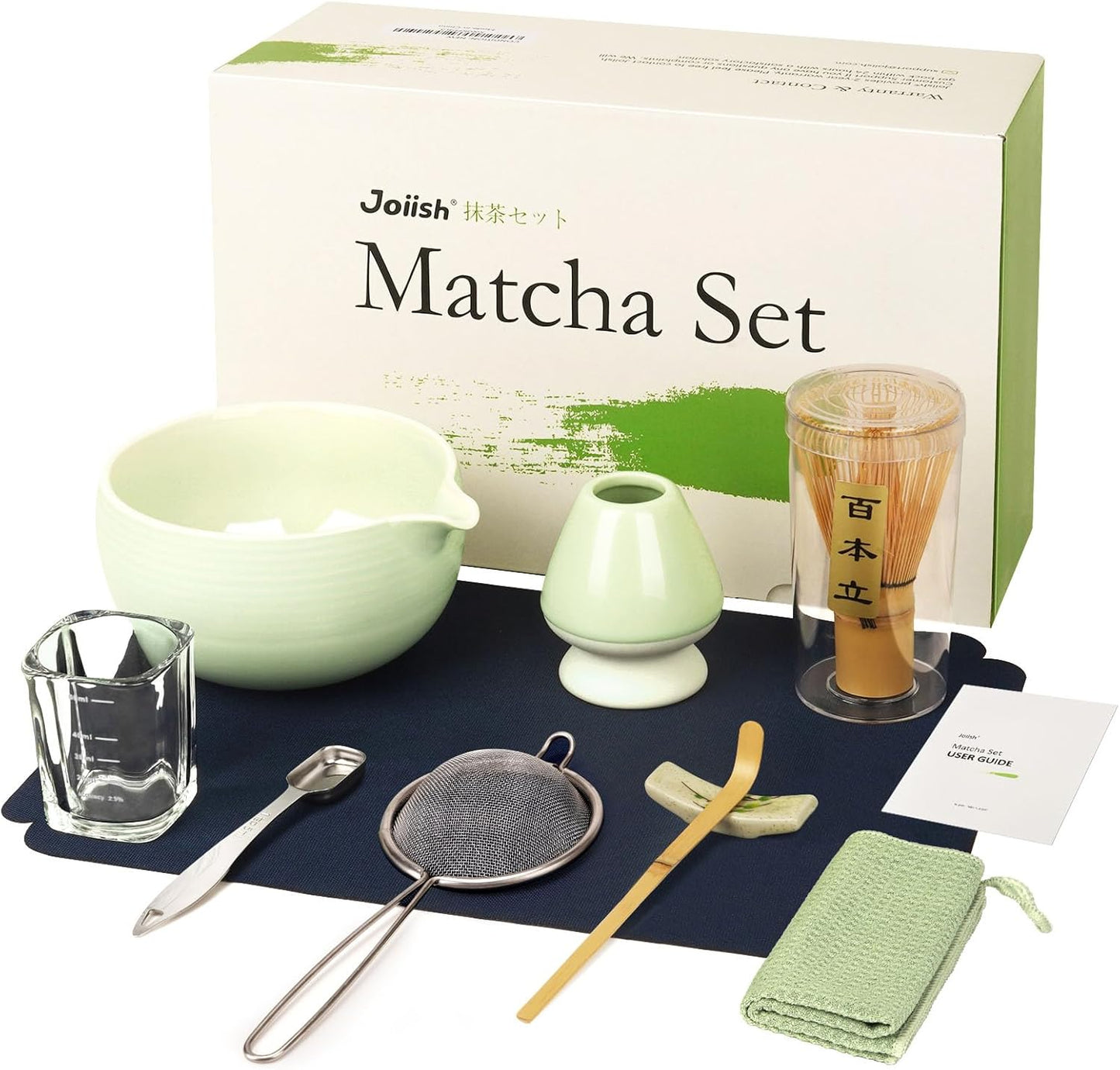 10-Pcs Matcha Kit Set, Whisk and Bowl with Spout & Measuring Spoon, Japanese Ceremony Matcha Tea Making Tools
