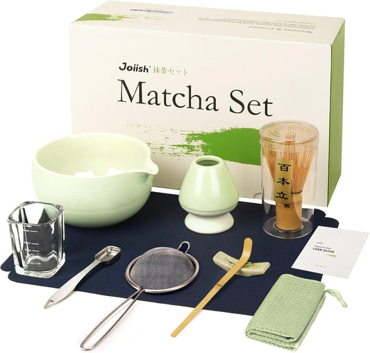 10-Pcs Matcha Kit Set, Whisk and Bowl with Spout & Measuring Spoon, Japanese Ceremony Matcha Tea Making Tools