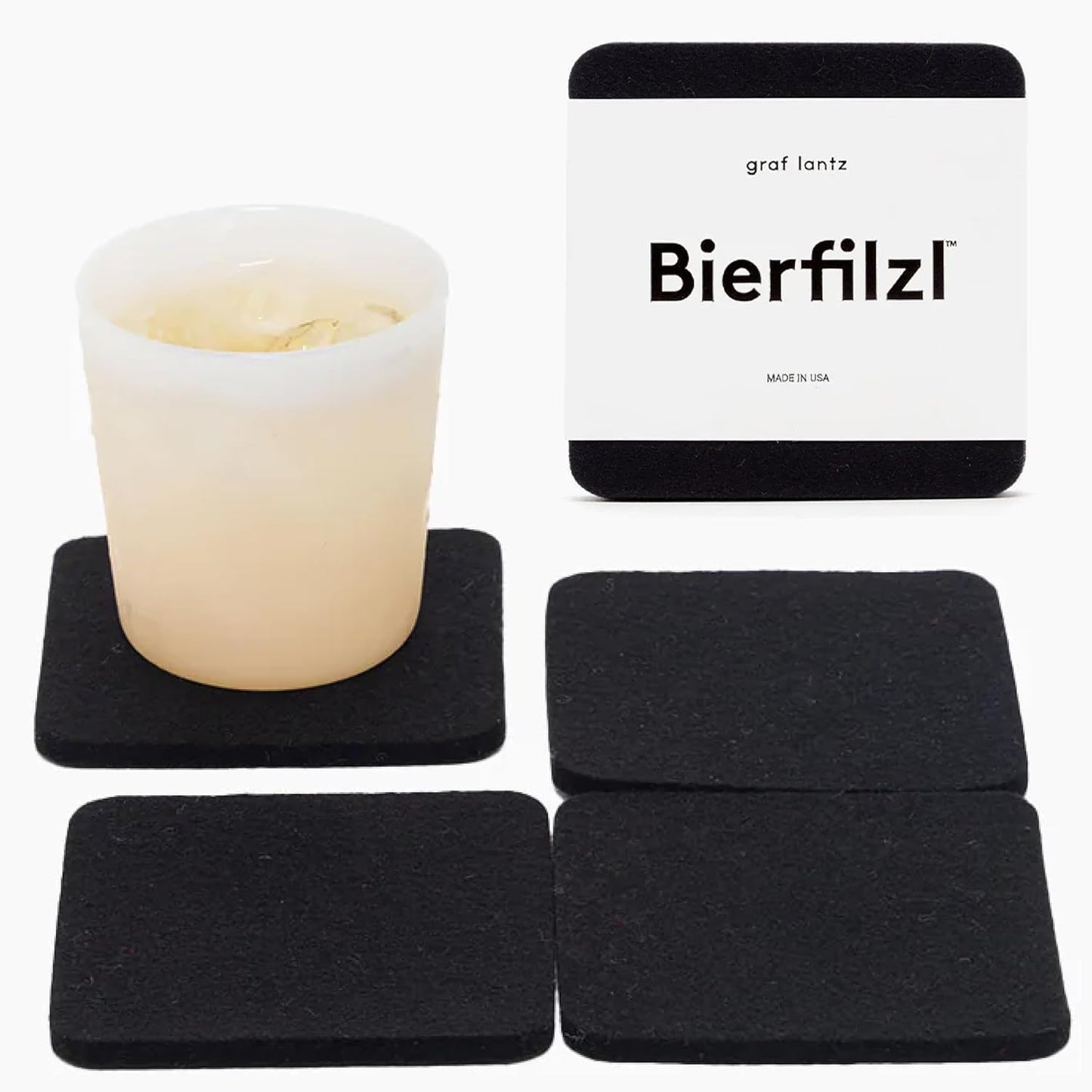 Graf Lantz - Bierfilzl Merino Wool Square Coasters Set of 4 - Black (4"x4"x5mm) - Absorbs 30% of Weight - Natural German Wool - Heat Resistant, Sustainable, Reusable - Home Decor, Coffee Table Decor