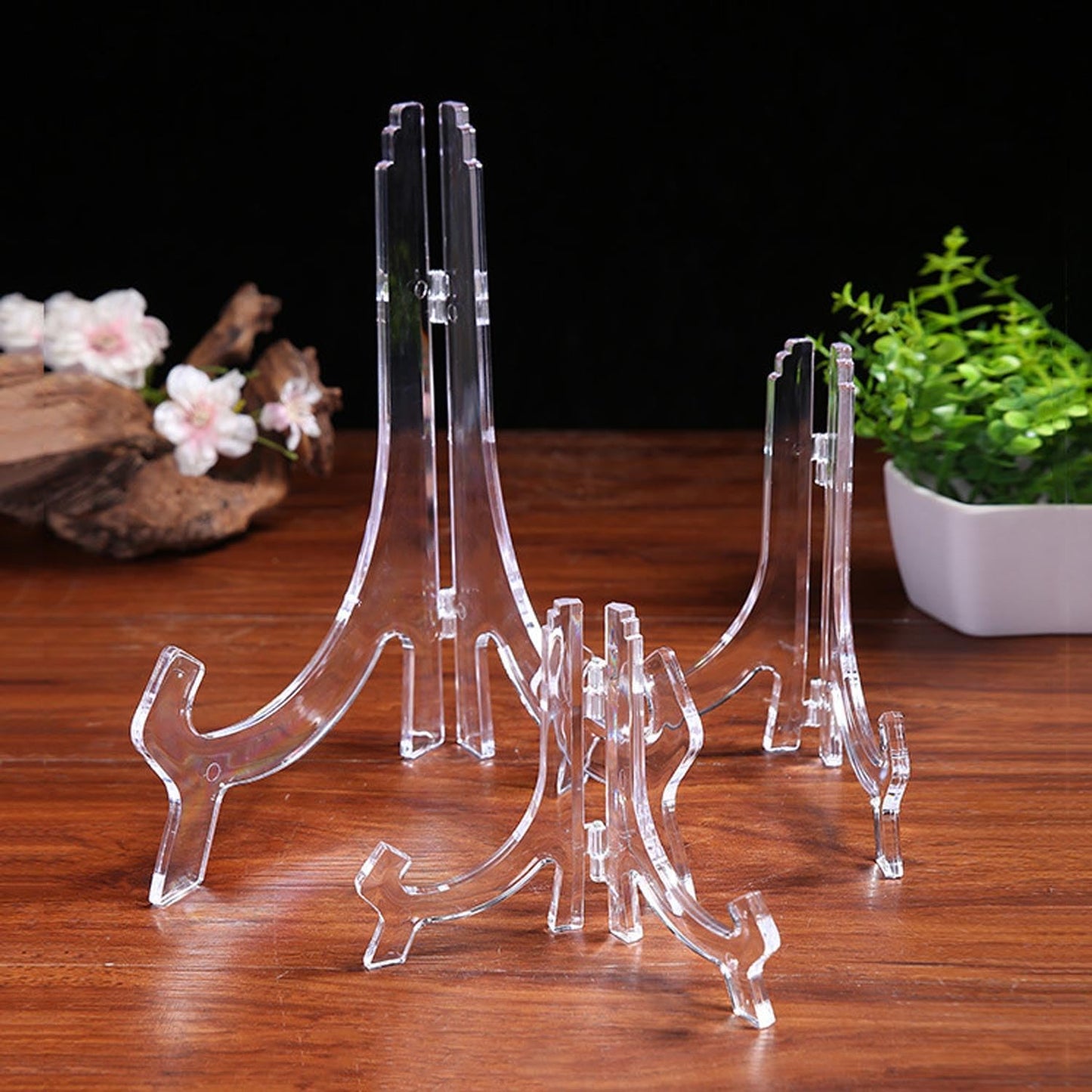 12 Pack 4 Inch Clear Plastic Easels or Stand/Plate Holders to Display Pictures or Other Items at Weddings, Plate Stands for Home Decoration, Birthdays, Tables