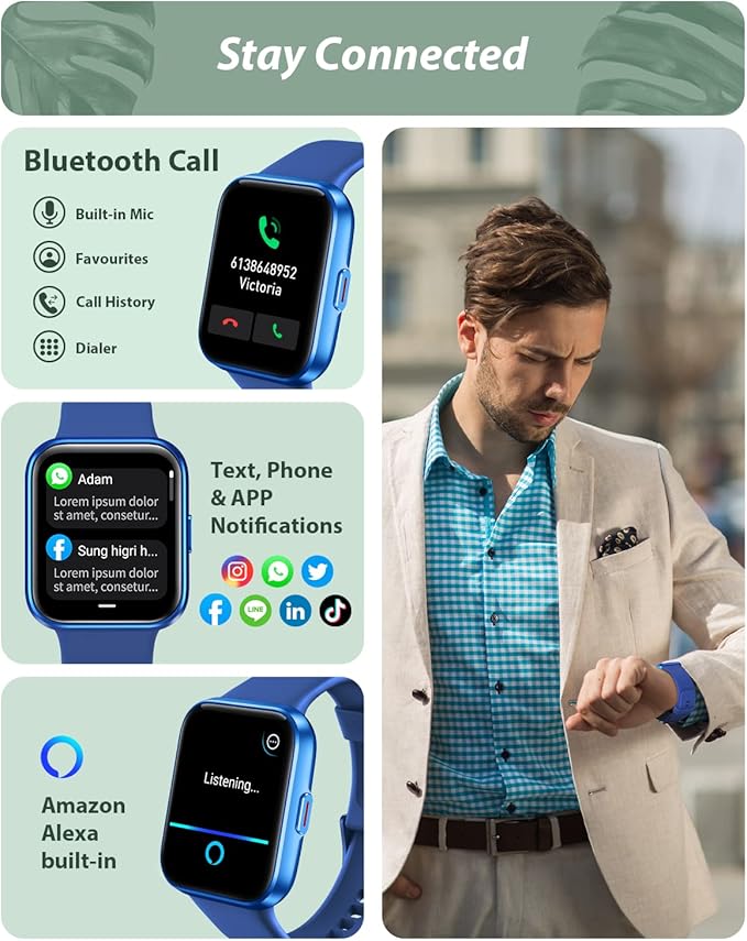 Smart Watch for Men Women(Call Receive/Dial), Alexa Built-in, 1.8" Touch Screen Fitness Tracker with Heart Rate Sleep Tracking, 100 Sports Modes, 5ATM Waterproof Smartwatch for Android iPhone