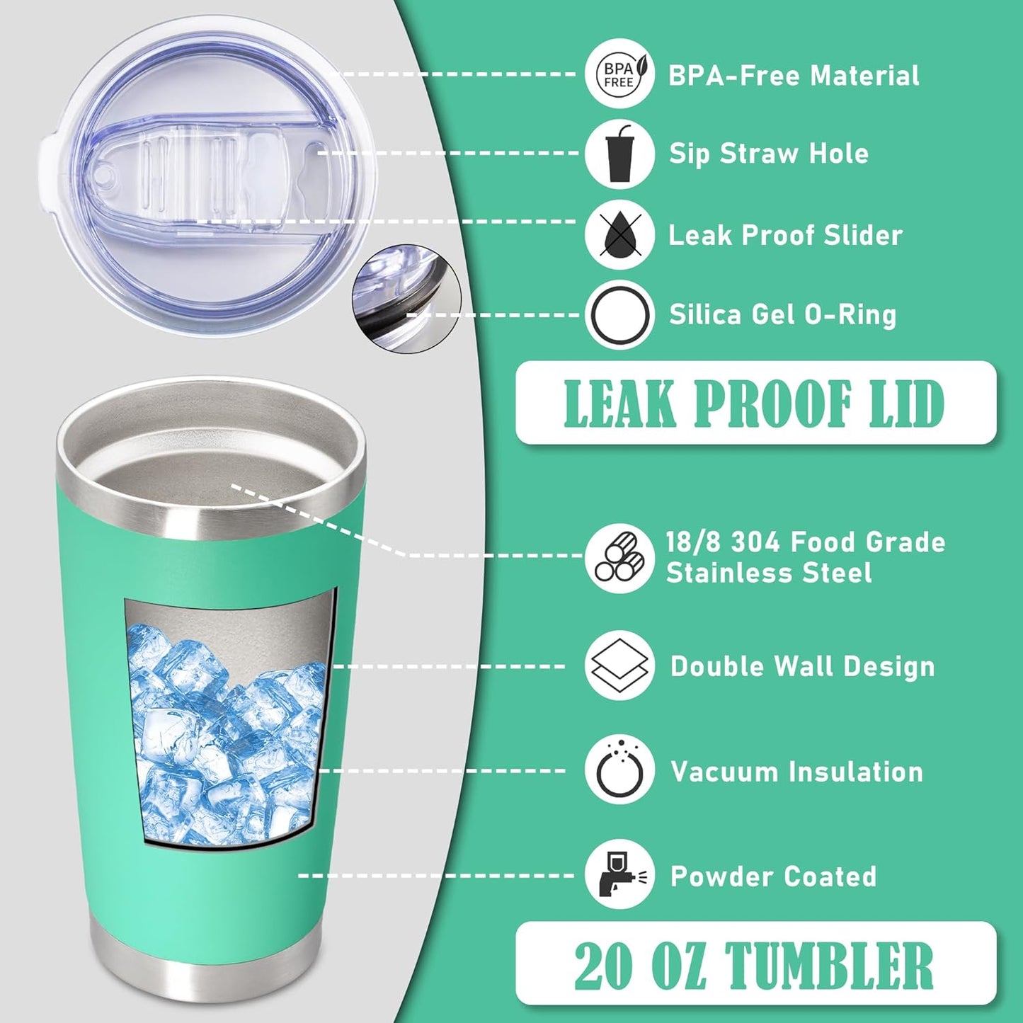 20 oz Tumbler Coffee Tavel Tumblers Bulk with Lid Stainless Steel Double Wall Vacuum Insulated Mug Powder Coated Cups fit Car Cupholder for Hot and Cold - Light Blue, 12Pack