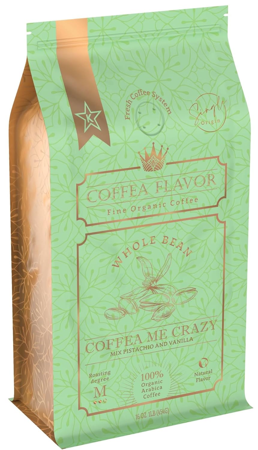 Coffea Me Crazy – Vanilla Pistachio Flavored Whole Bean Coffee – Organic, Medium Roast, 100% Arabica, Single Origin – Naturally Flavored – by Coffea Flavor