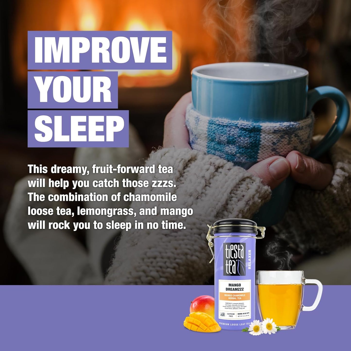 Tiesta Tea - Mango Dreamzzz Chamomile Loose Leaf Herbal Tea, Relaxing Chamomile & Lemongrass Blend, Caffeine-Free, Brew Hot or Iced, Refillable Tin, Makes Up to 50 Cups, 3 Ounce