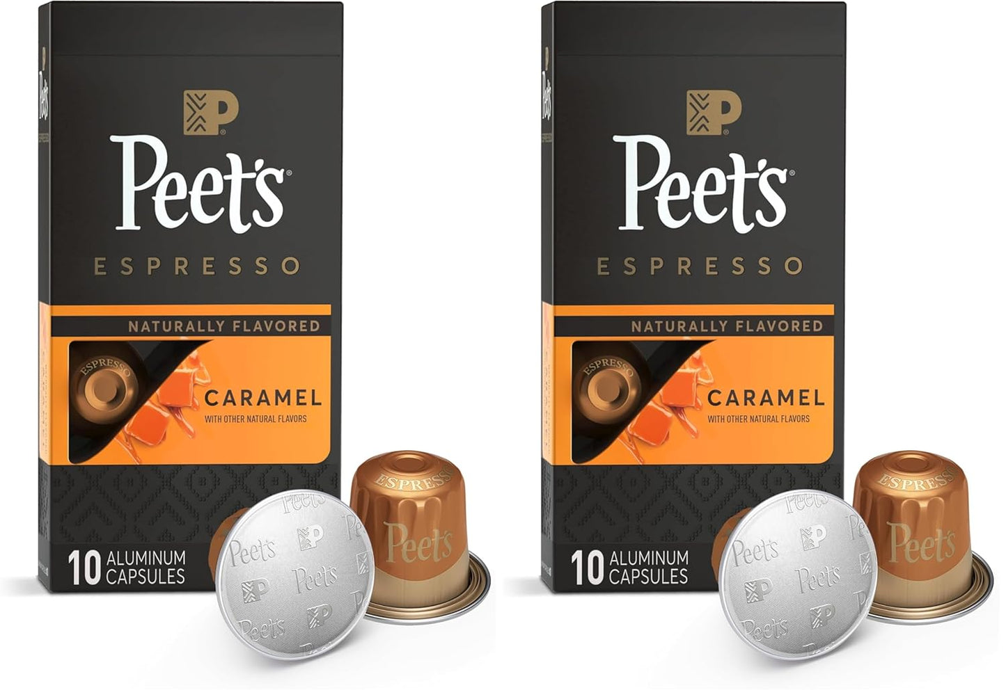 Peet's Coffee, Dark Roast Espresso Capsules Compatible with Nespresso Original Machine, Caramel 10 Count (1 Box of 10 Espresso Capsules) (Pack of 2)