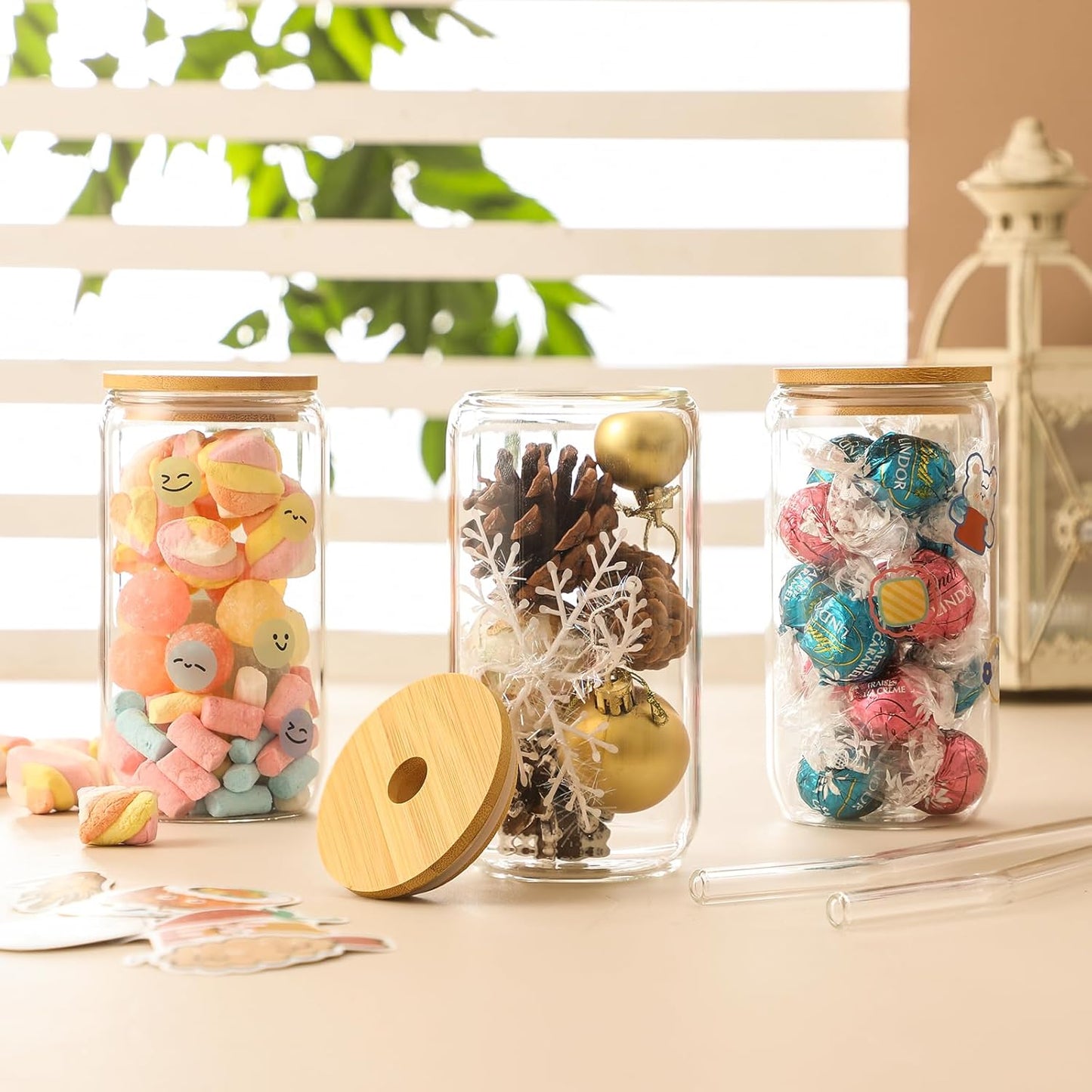 NETANY 16 Pack Glass Cups with Lids and Straws 16 oz, Personalized Customizable Glasses for Gift, Business, Drinking glasses set, Iced Coffee Cup, Cute Aesthetics Tumbler for Tea, Homemade Drinks