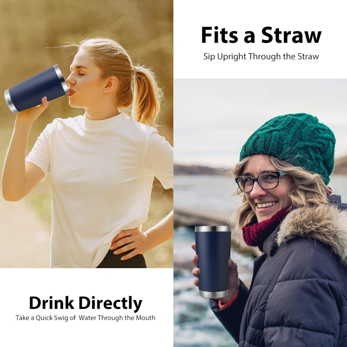 DOMICARE 20oz Stainless Steel Tumbler Bulk with Lid, Double Wall Vacuum Insulated Travel Mug, Powder Coated Coffee Cup (Powder Navy, 1)