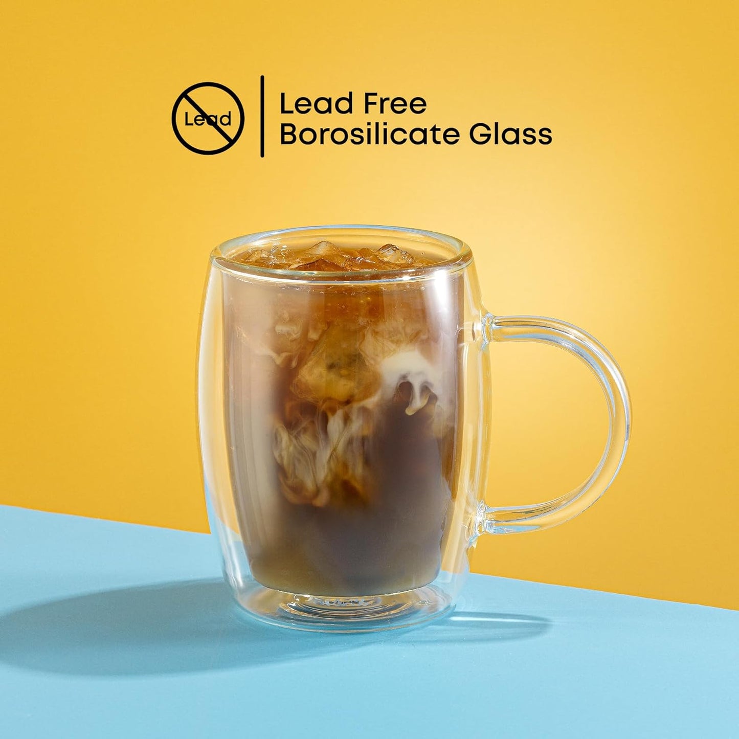 JoyJolt Double Wall Glasses 13.5-Ounce Insulated Mugs Double Walled Glass Cups For Coffee Tea Set of 2