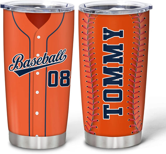 Hyturtle Personalized Baseball Tumbler Baseball Players Design Stainless Steel Double Walled Vacuum Insulated Tumblers 20oz30oz Coffee Travel Mug Cup Christmas Gift For Men Boys Friends Dad Sports Fan