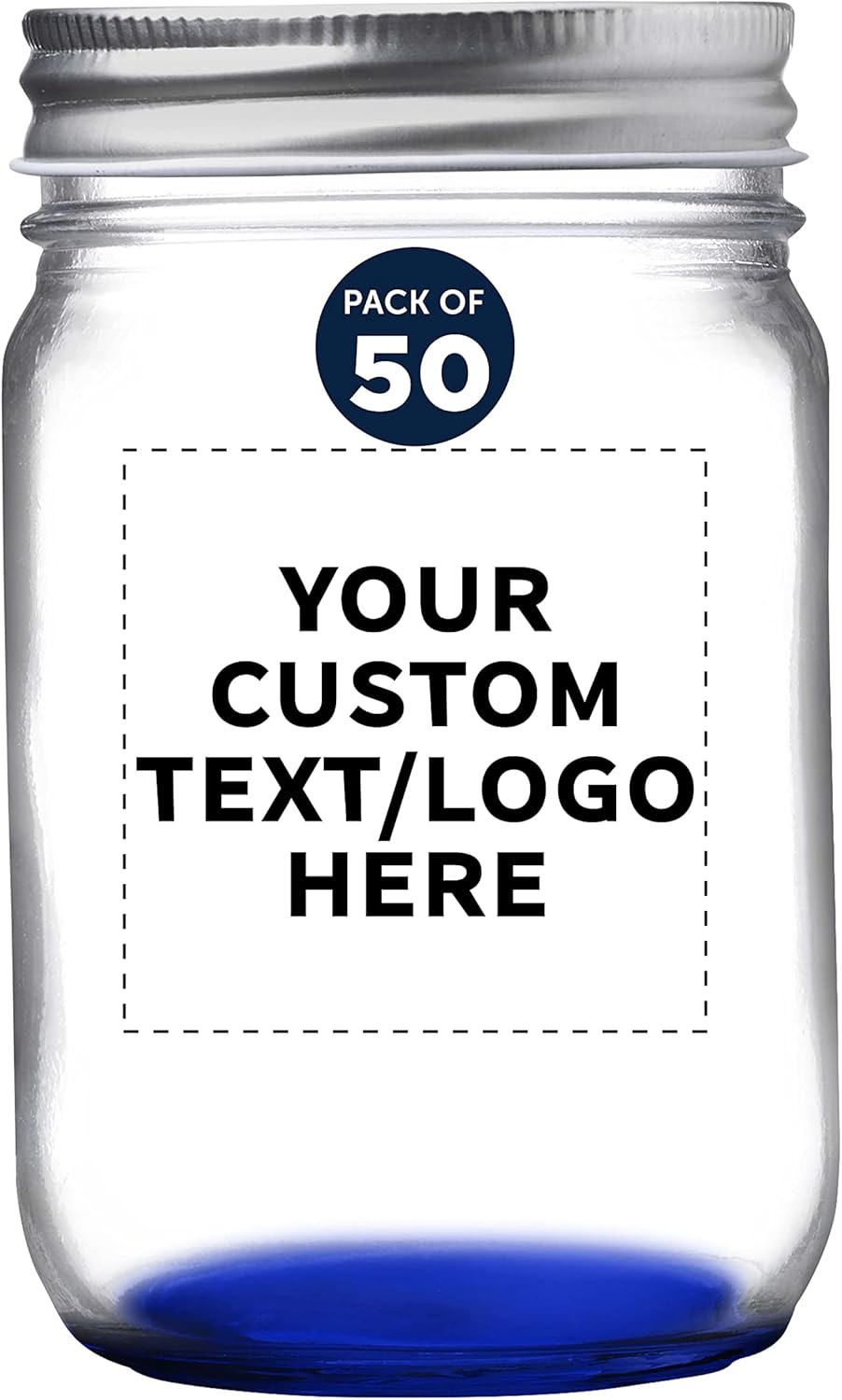 DISCOUNT PROMOS 50 Decorating Mason Jars Set, 12 oz. - Customizable Text, Logo - Canning, Aluminum Lid - Blue
