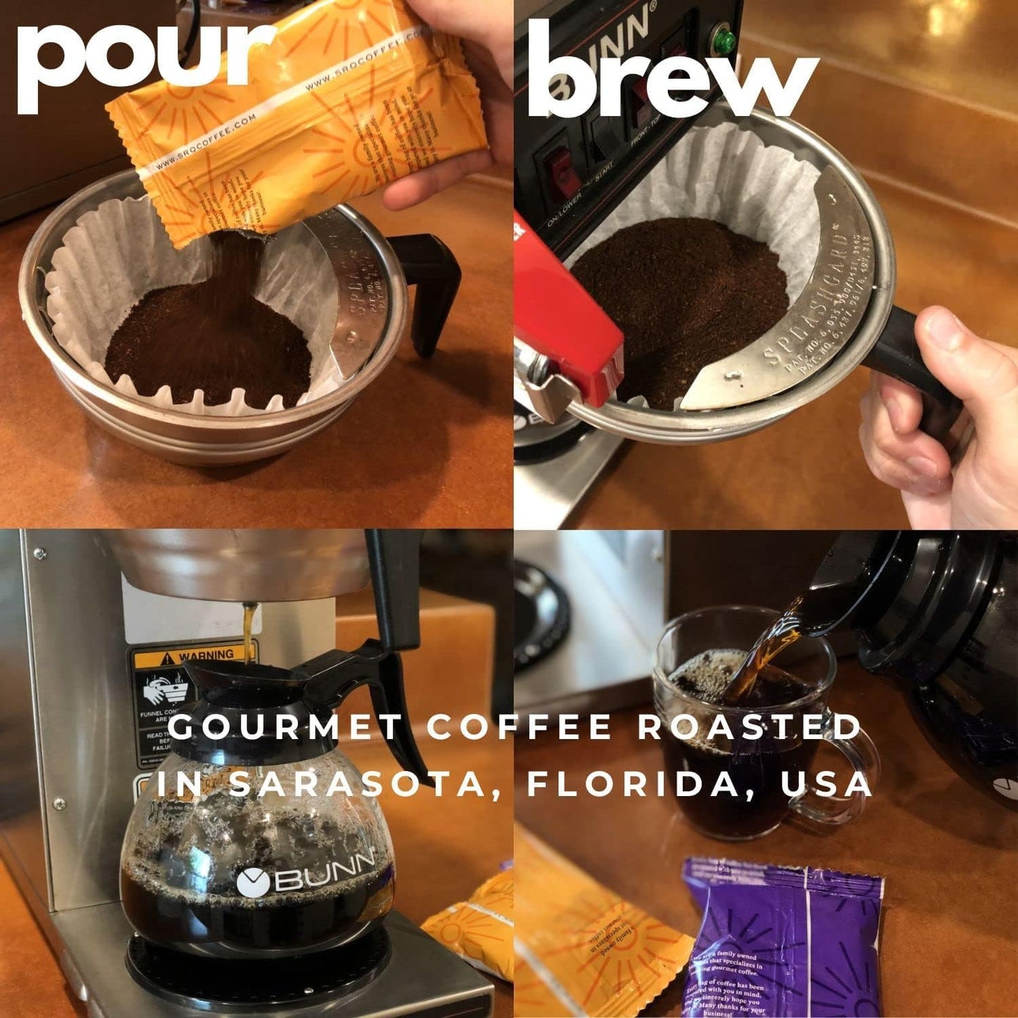 Sarasota Coffee Ground Packets | Gourmet Flavored Medium Roast Grounds Packs | Jamaican Me Crazy | Low Acid Mold Free Individual Single Pot Pouches for 12 Cup Coffee Maker | 2 Ounce Bags, 12 Count