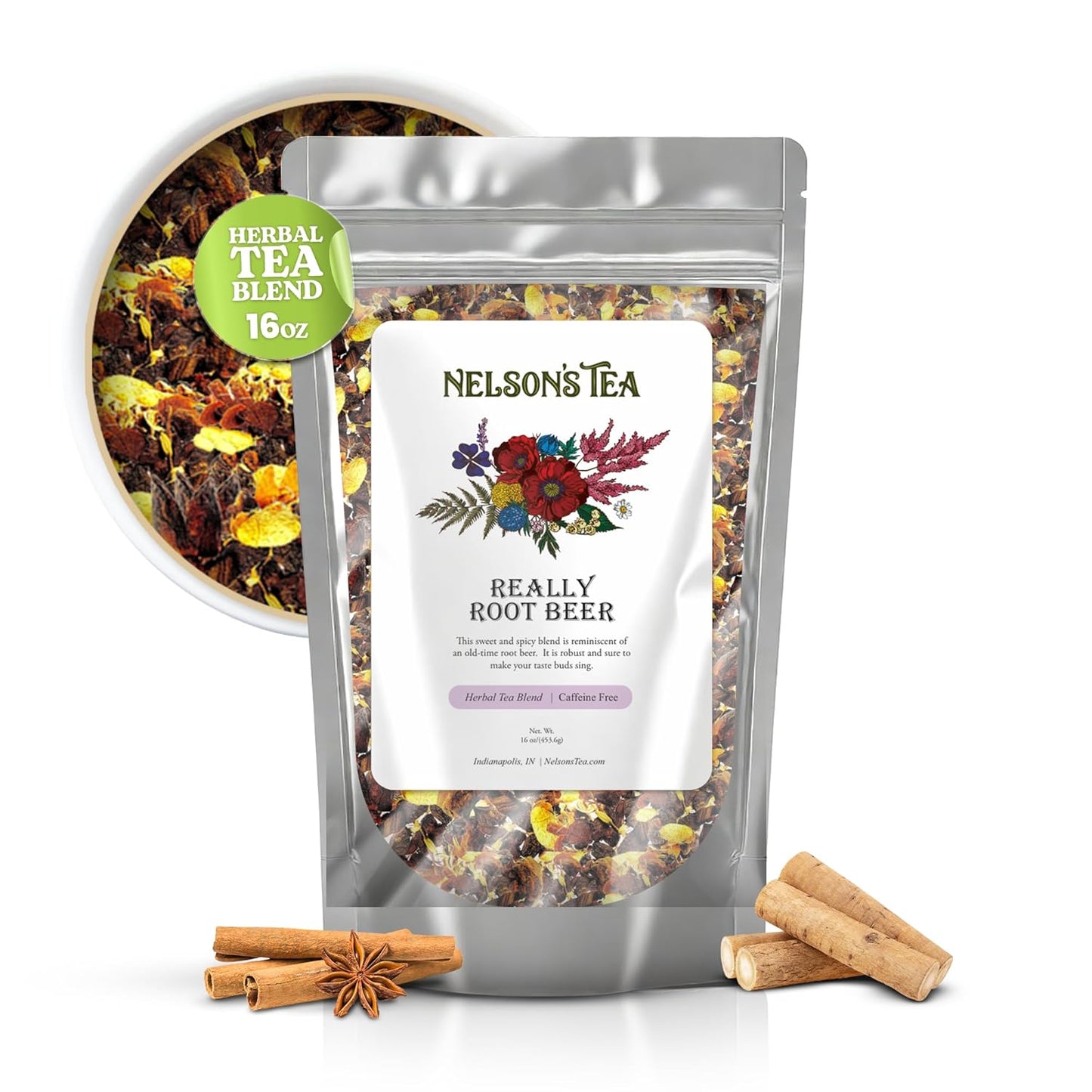 Nelson's Tea Really Root Beer - Sarsaparilla Root Herbal Loose Leaf Tea; Blend of Flavors like Sarsaparilla and Burdock, and More! - 16 oz