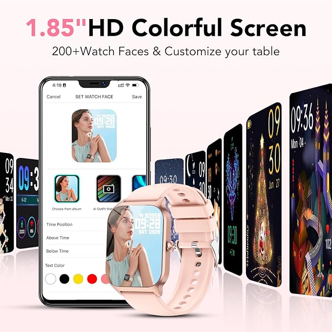 Smart Watch, 1.85" Smartwatch for Women(Answer/Make Call), 2025 Fitness Watch with 115+ Sports Modes/Heart Rate/SpO2/Pedometer/Sleep Monitor, IP68 Waterproof Activity Tracker for Android iOS, Pink