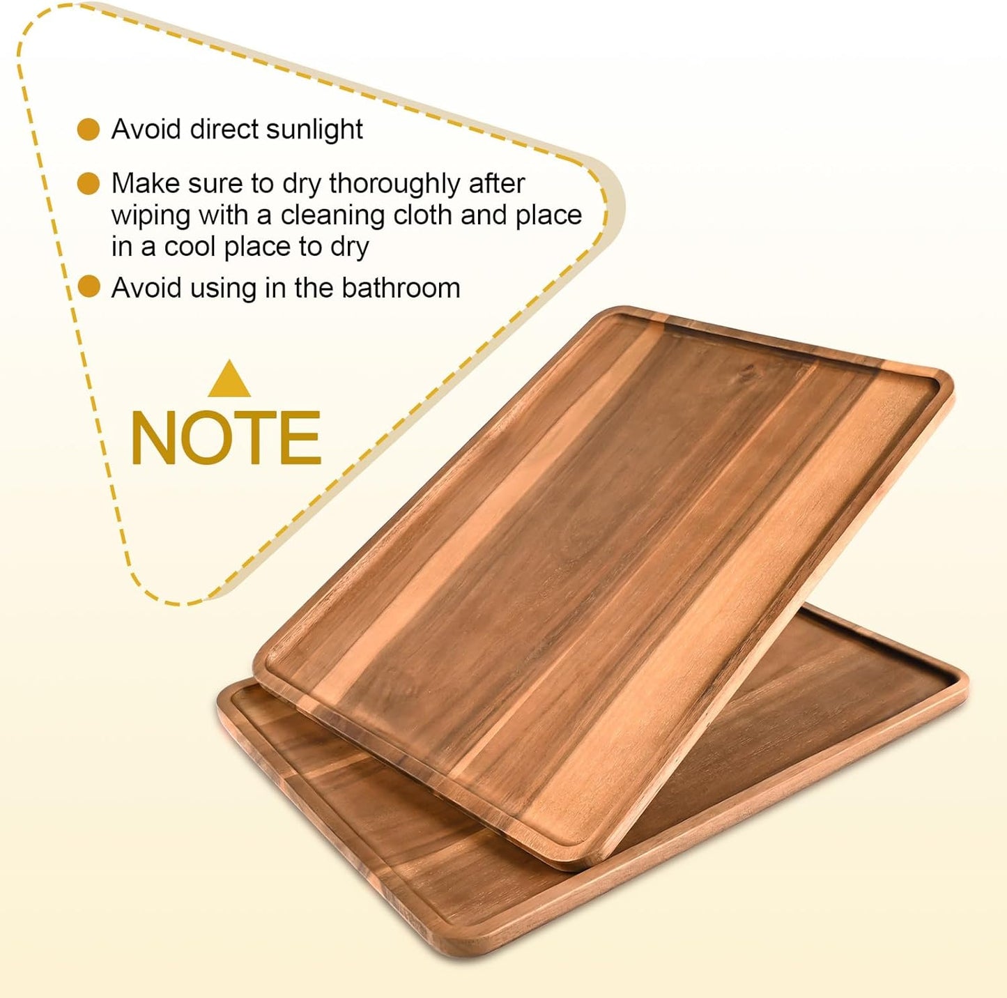 2 Pcs Acacia Wood Serving Tray, Rectangular Wooden Serving Platters Charcuterie Board, Large Wood Kitchen Display Tray for Food, Cookie, Dessert, Fruit, Snack, Vegetable, 16.6" x 12.6" x 0.6"