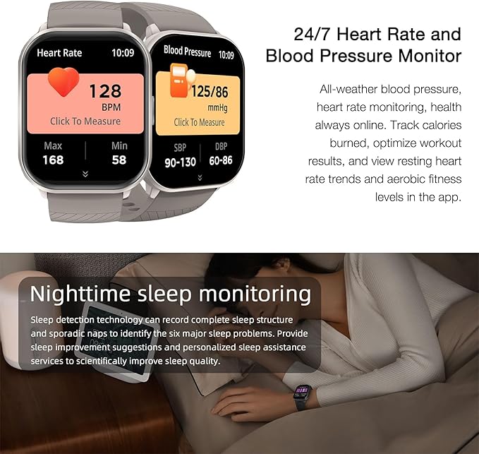 Smart Watch (Answer/Make Calls), 2.01" Fitness Tracker Watch for Men Women, Heart Rate Blood Pressure Monitor Sleep Tracker Step Tracker, Waterproof Smart Watches for Android iOS Phones