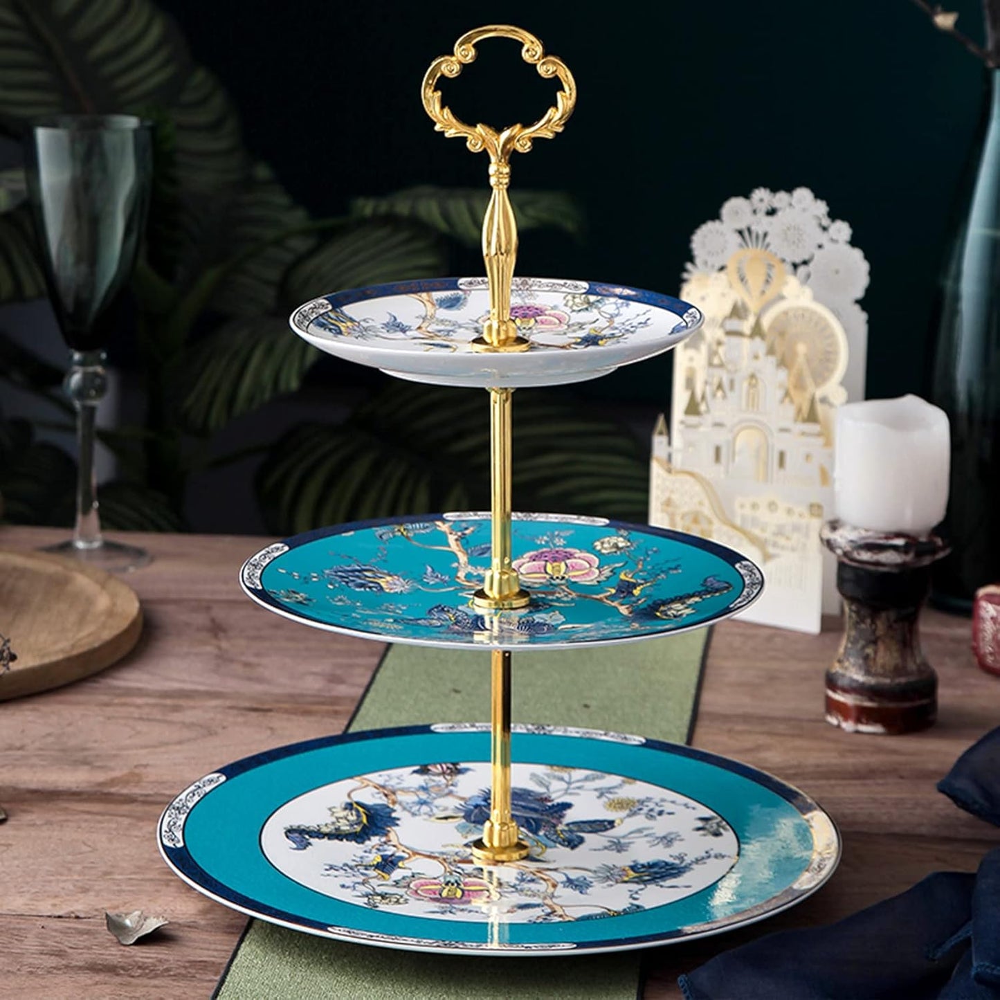 ACMLIFE Bone China Tea Sets with Cake Stand 3 Tiers for 6 Adults, 21 Piece Vintage Tea Cup Set, Blue Floral Tea Sets for Women Tea Party or Gift Giving China/English Tea Cup Set