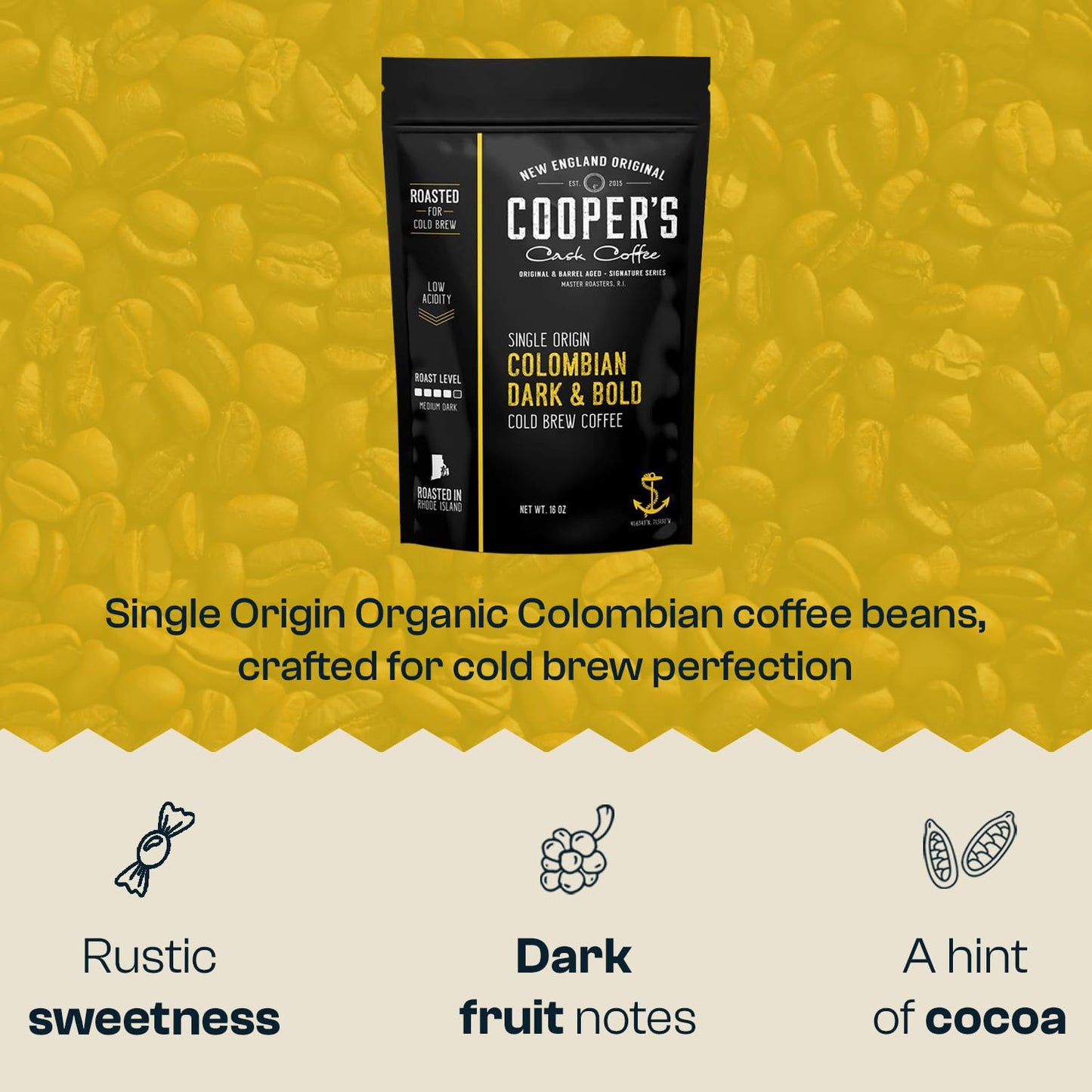 Cold Brew Coffee Colombian Reserve Single Origin Coarsely Whole Bean Coffee - 1 lb. Bag - Dark Roast
