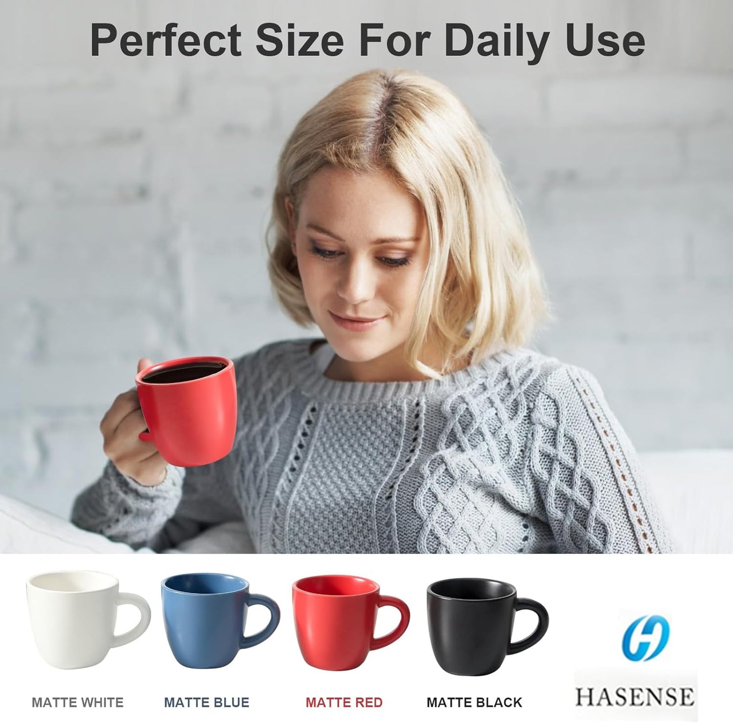 Hasense 7 Ounce Cappuccino Cups Set of 4 Perfect for Latte, Americano, Cafe Mocha and Tea, Ceramic Coffee Cups Ideal for Party Cafe Home and Kitchen, Microwave and Dishwasher safe, Colorful