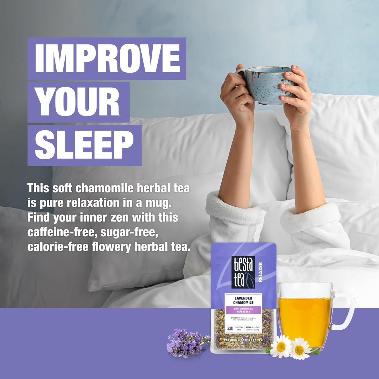 Tiesta Tea - Lavender Chamomile Herbal Tea, Loose Leaf, Calming Blend with Chamomile, Lavender, and Lemongrass, Caffeine-Free Herbal, Great for Hot or Iced, Resealable Pouch, 25 Cups, 0.9 Ounce