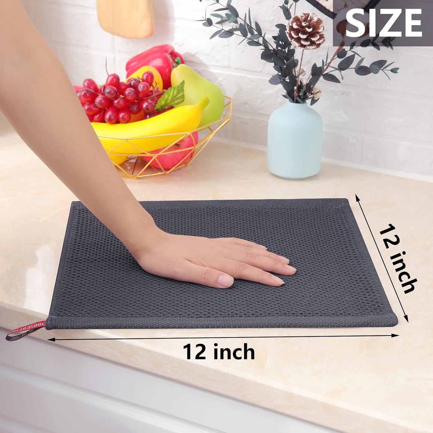 Homaxy 100% Cotton Waffle Weave Kitchen Dish Cloths, Ultra Soft Absorbent Quick Drying Dish Towels, 12 x 12 Inches, 18-Pack, Dark Grey