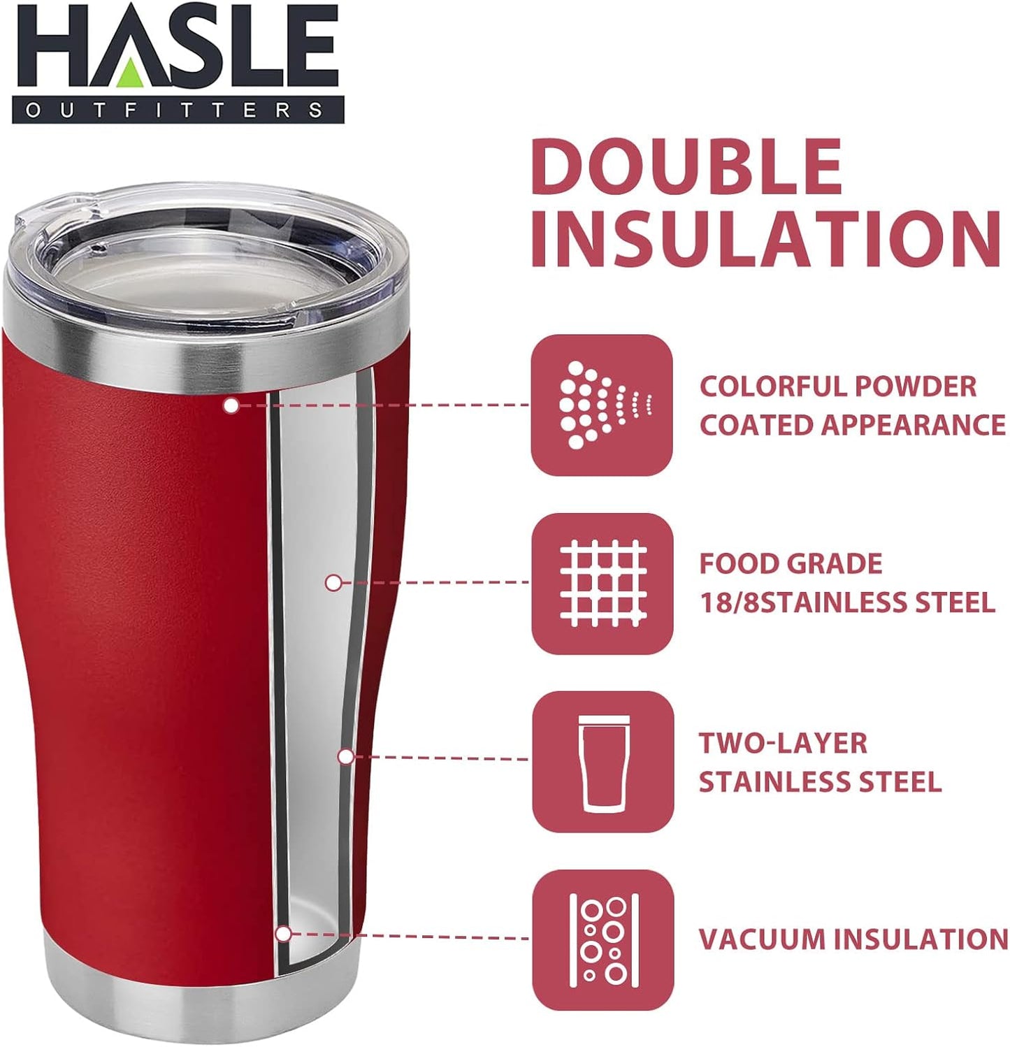 HASLE OUTFITTERS 20 oz Tumbler Bulk, Stainless Steel Tumblers with Lid, Vacuum Insulated Tumbler, Double Wall Powder Coated Cup, coffee mugs, Wine Red, 6 Pack