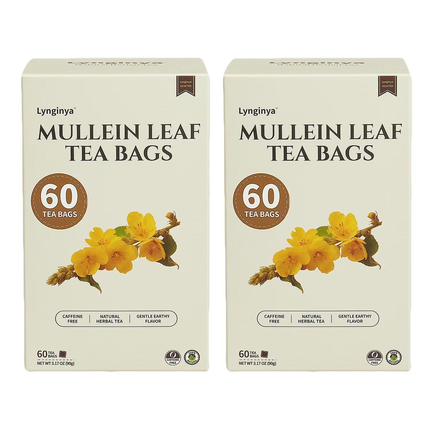 Lynginya Mullein Leaf Tea Bags, 60 Tea Bags (Pack of 2) - Premium Mullein Leaf - Natural Herbal Tea - Earthy & Mild - No Sugar & No Caffeine - Total 120 Bags