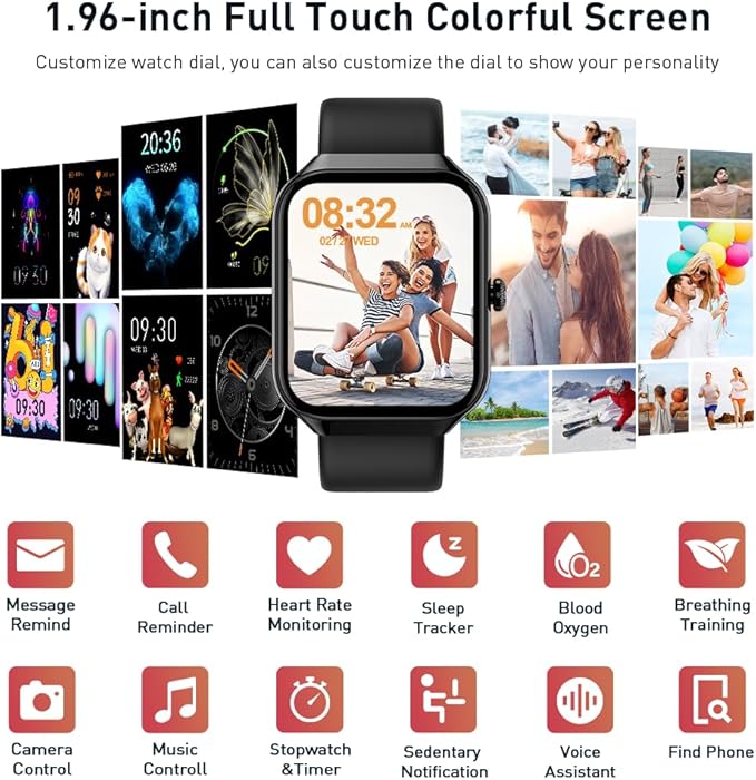 Smart Watch for Men Women(Answer/Make Call), 1.96" HD Smartwatch, 2025 New Fitness Watch with 112+ Sport Modes, Heart Rate, Sleep Monitor, Pedometer, IP68 Waterproof Activity Tracker for Android iOS