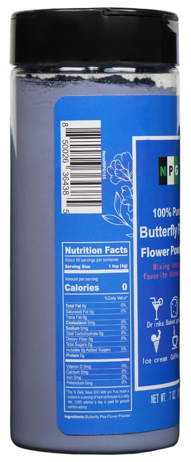 NPG 100% Pure Blue Butterfly Pea Flower Powder 7 oz(198 g), All Natural Non GMO Blue Food Coloring Powder Rich in Antioxidants,Caffeine Free Gluten Free Vegan
