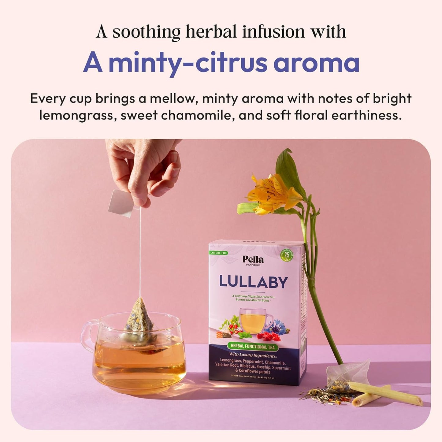 Chamomile Tea with Hibiscus, Peppermint, Spearmint, Rosehip, Valerian Root, Lemongrass, Cornflowers – Kosher, Vegan, No Caffeine – Calming Mint-Citrus Evening Herbal Drink for Relaxation (25 Tea Bags)