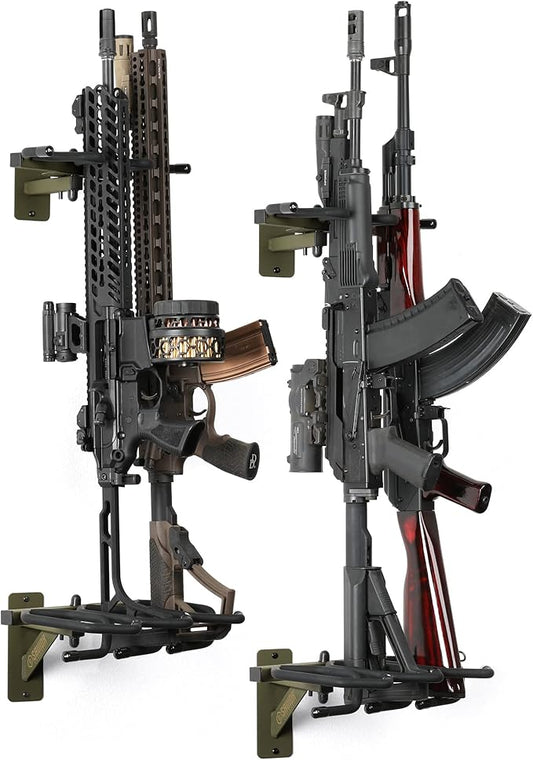 Savior Equipment Wall-Mount Rifle Rack Tactical Shotgun Carbine Firearm Free-Standing Gun Display Indoor Storage Rack - Heavy Duty Steel, Wide Angle Adjustment, 3-Slot Holds up to 75 Lbs