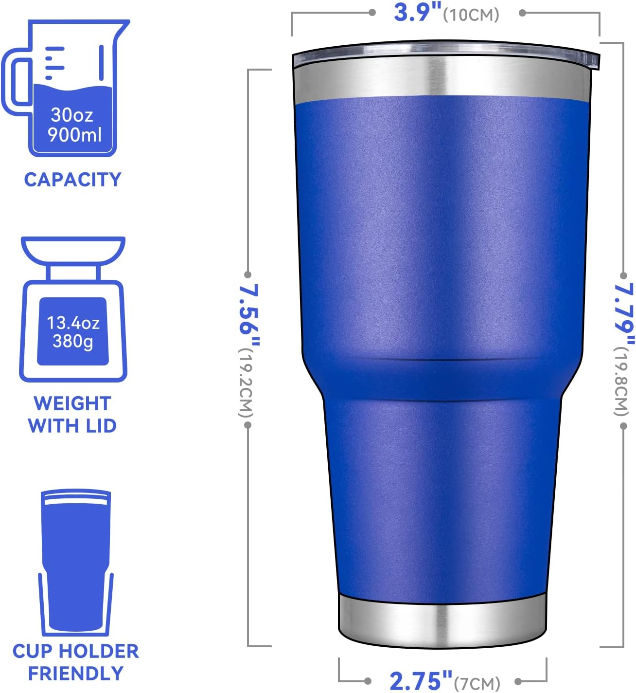 DOMICARE 30 oz Tumbler with Lid and Straw, Stainless Steel Tumblers Bulk, Insulated Vacuum Double Wall Travel Coffee Mug, Durable Powder Coated Tumbler Cup (Dark Blue, 1)