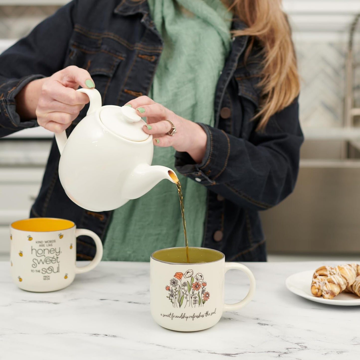 Christian Art Gifts Sage Green Floral Ceramic Coffee Mug – 15 oz. Microwave and Dishwasher-safe Inspirational Scripture Coffee and Tea Mug for Friends with Bible Verse: Sweet Friendship –Proverbs 27:9