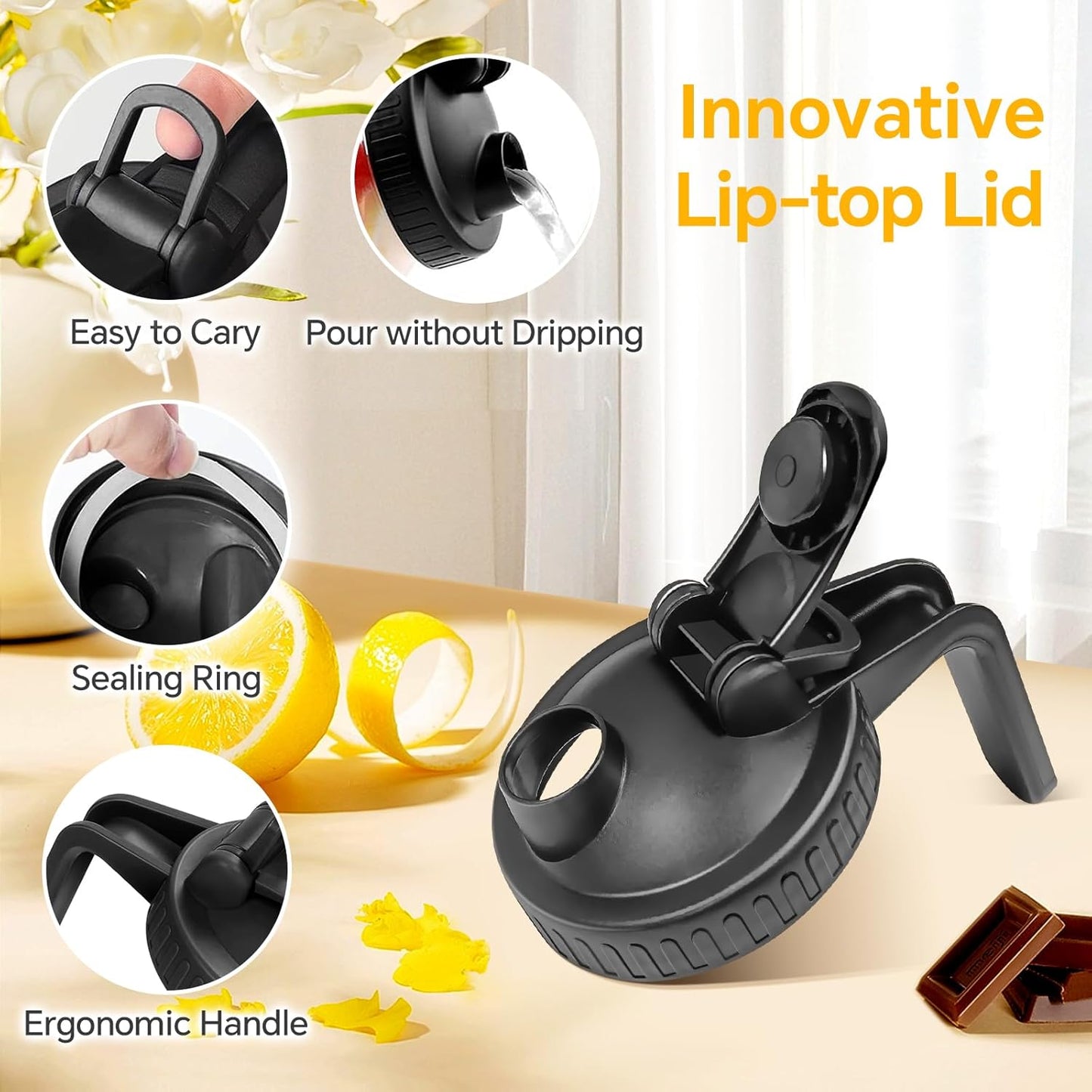 Mason Jar Pitcher, 64 OZ 2 Pack Glass Pitcher with Lid Double Leak-proof with Handle Water Jug Wide Mouth Breast Milk Pitcher Fridge Container for Water, Juice, Iced Coffee, Tea, Juice - Black+Grey