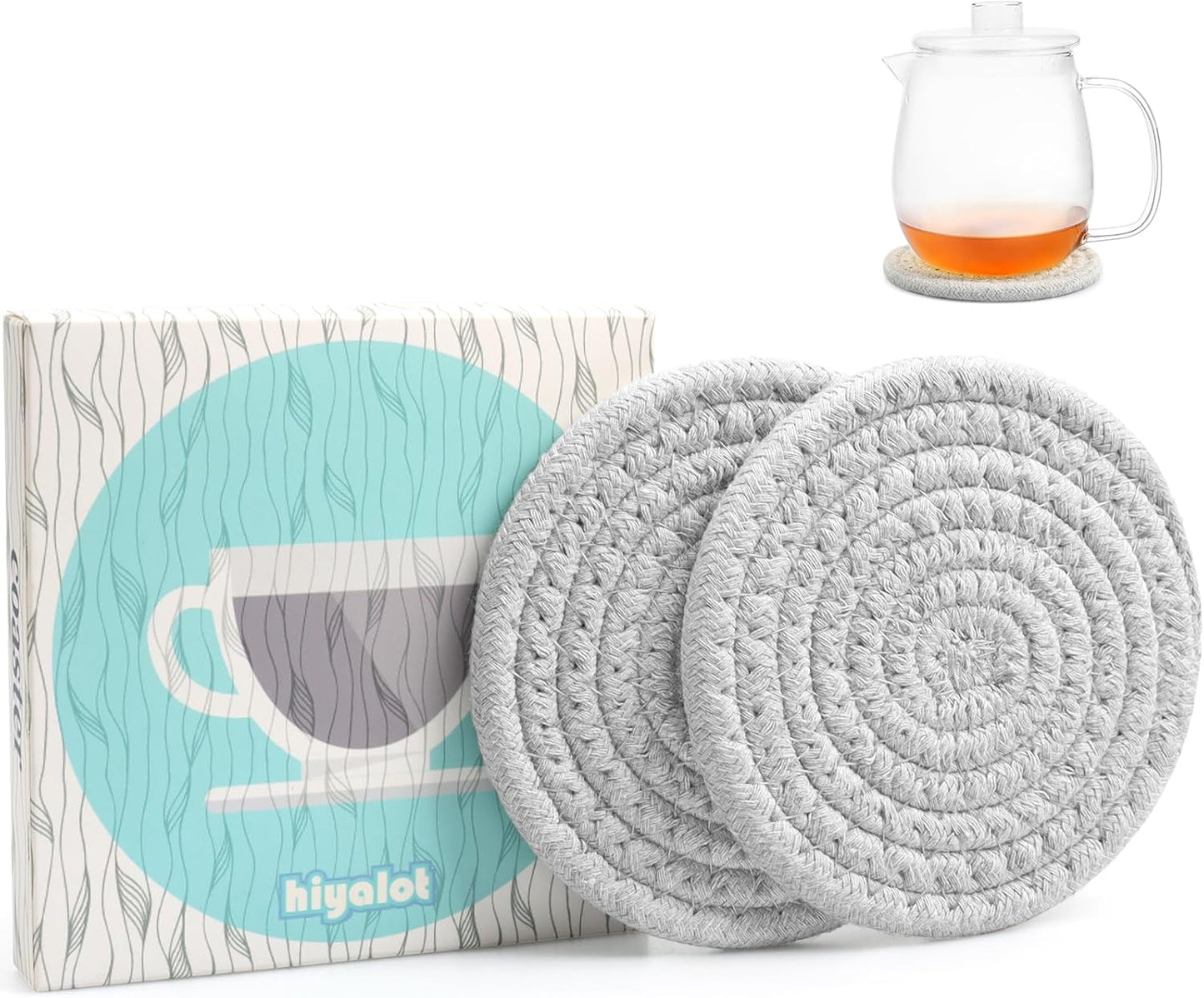 4.8" Cotton Drink Coasters Set of 2– Absorbent Fabric Mug Pads for Coffee, Tea & Drinks, Minimalist Desk & Nightstand Cup Mats, Durable Neutral Drink Coasters for Home, Office or Gift Use (Cloud Grey)