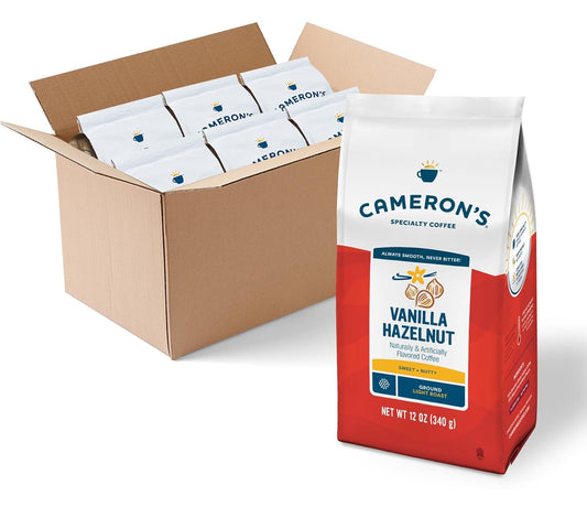 Cameron's Coffee Roasted Ground Coffee Bag, Flavored, Vanilla Hazelnut, 12 Ounce (Pack of 6)