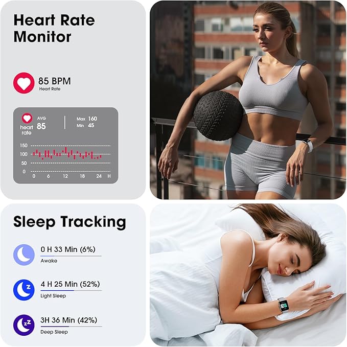 Smart Watch for Women Men, Fitness Tracker Watch with Heart Rate Monitor, Sleep, Blood Oxygen Tracker, 5ATM Waterproof Smartwatch Sports Watch Compatible with Android iOS Phones Step Calories Counter