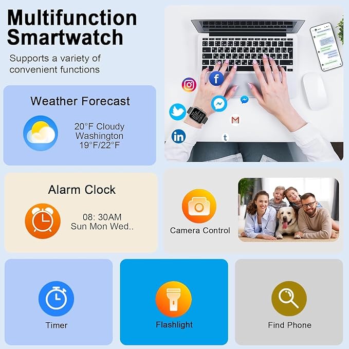 Smart Watch for Men Women(Answer/Make Calls), 1.96" HD Smartwatch, Fitness Tracker with 110+ Sport Modes, IP68 Waterproof, Heart Rate/Sleep/Step Monitor, Pedometer, Activity Tracker for Android iOS