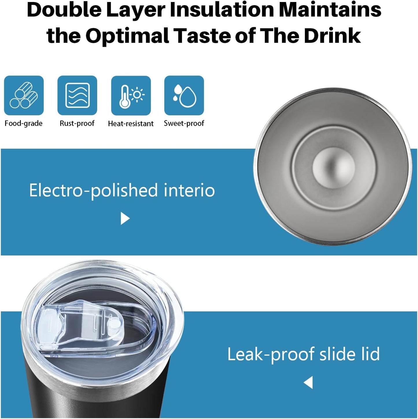 20 oz Skinny Tumblers with Lid and Straw,Stainless Steel Vacuum Insulated Tumbler Cup Double Wall Travel Coffee Mug, Thermal Water Tumbler for Hot and Cold Drinks(Black,8)