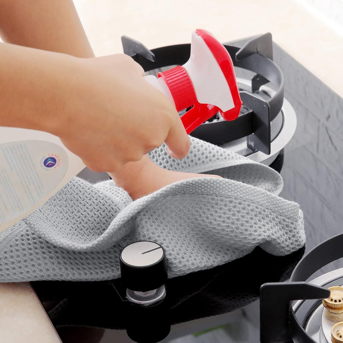 Homaxy 100% Cotton Waffle Weave Kitchen Dish Towels, Ultra Soft Absorbent Quick Drying Cleaning Towel, 13 x 28 Inches, 8-Pack, Light Gray