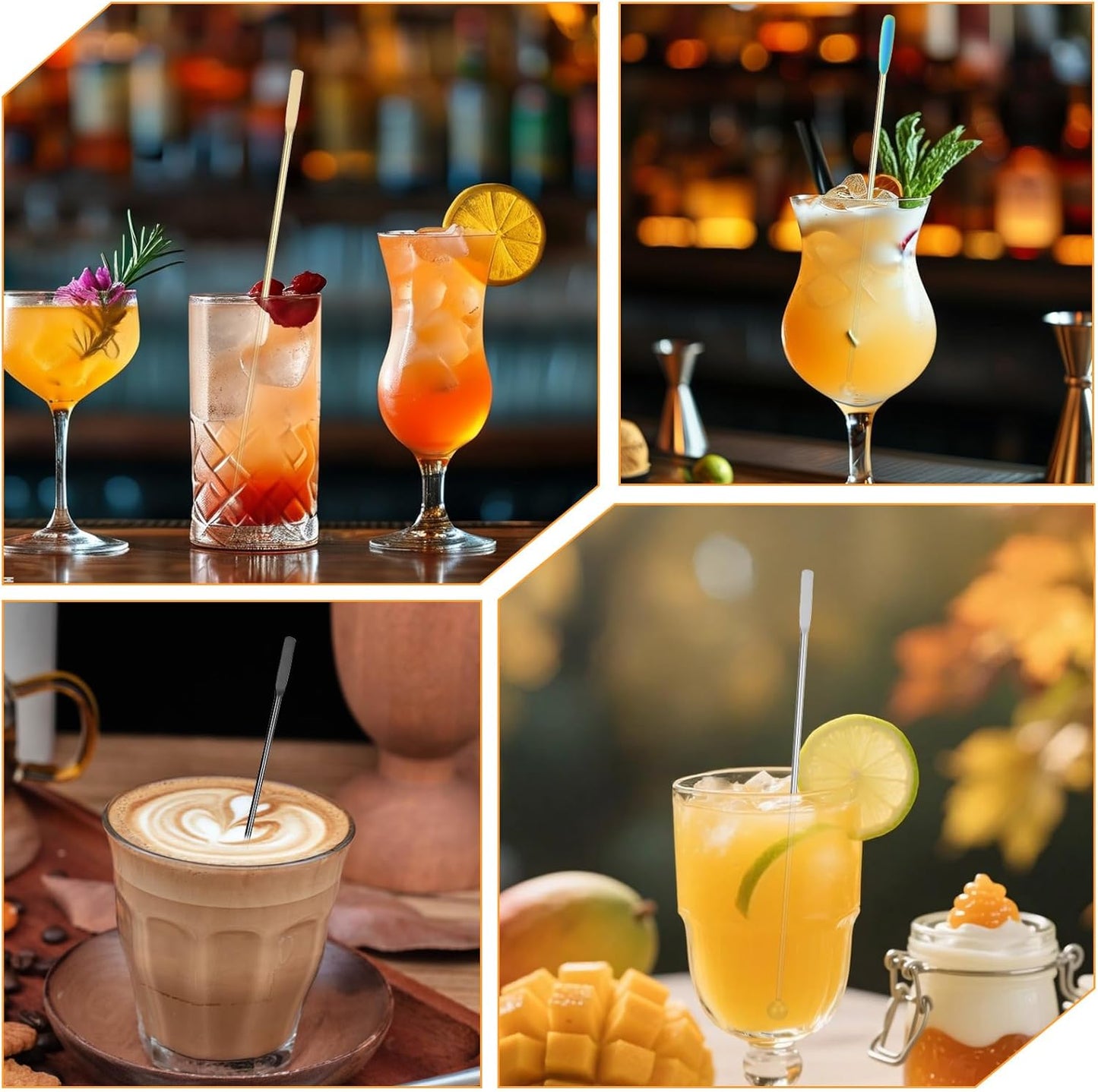 10Pcs Coffee Stir Sticks, Reusable Stir Sticks for Coffee Bar, Cocktail Drink Stirrer Spoon with Small Rectangular Paddles, Stainless Steel Swizzle Stick for Cocktails