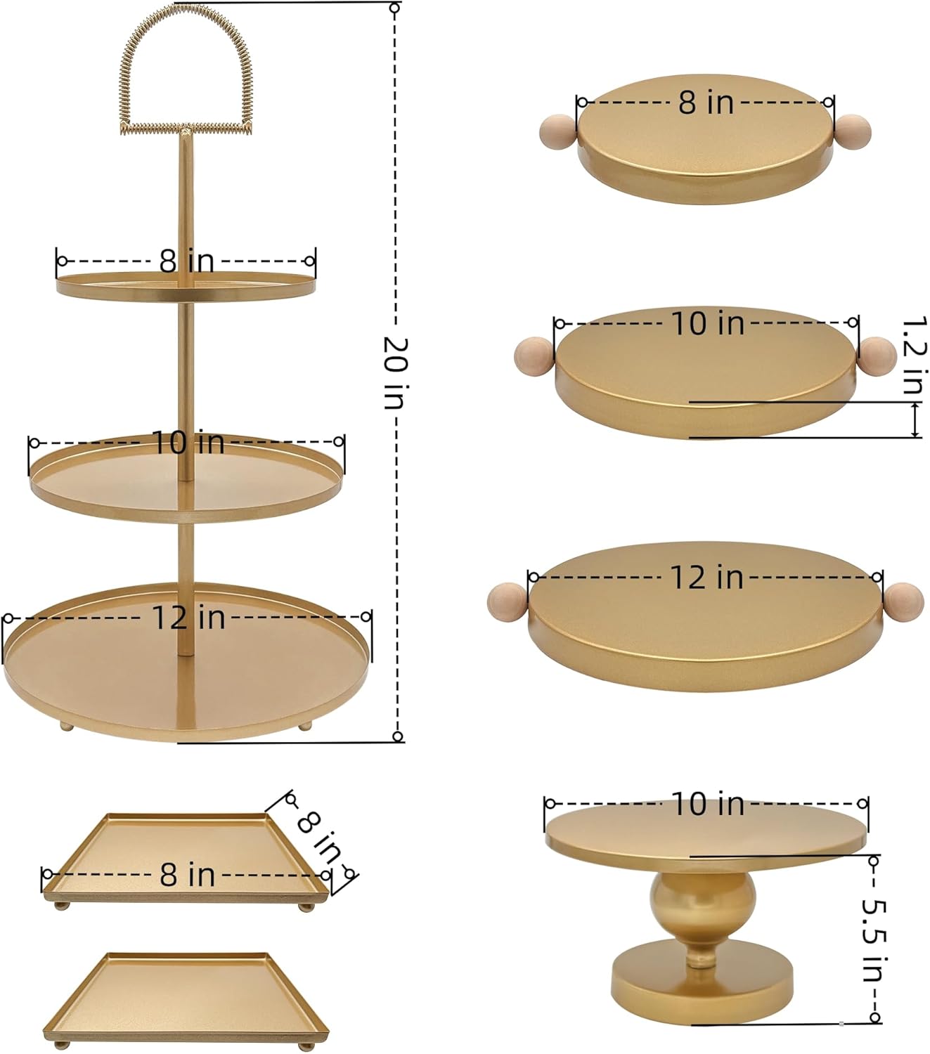 Set of 7 Gold Cake Stands Metal Dessert Display Holder Round 3 Tier Cupcake Stand Serving Tray Platter Cake Pedestal Stand for Party Weddings Birthday Baby Showers Anniversary