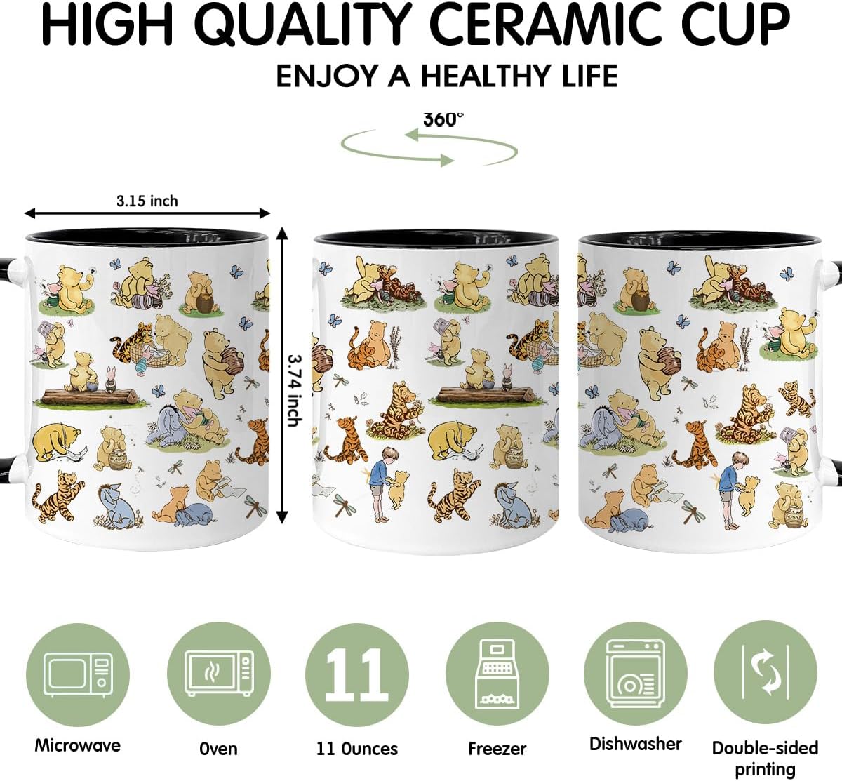 Honey Bear Coffee Mug, Cute Bear Design Gifts, Bears Theme Coffee Mug, Pooh Lover Gift, Winnie Gift for Women Friends, Pooh Gifts for Birthday Christmas