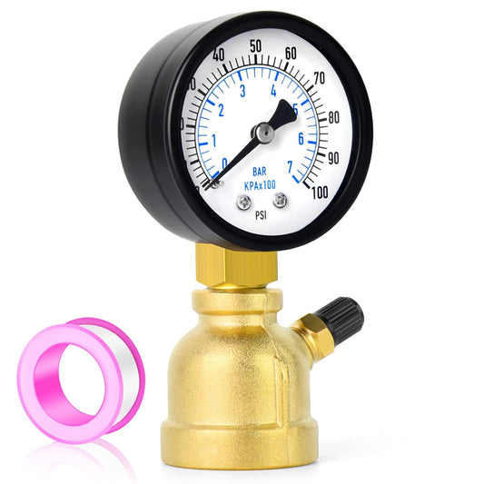 MEANLIN MEASURE 0-100Psi Forged Brass Air Test Pressure gauges, 3/4" FNPT Connection, 2" Double Graduated, Bell Shape Body Assembly, -3-2-3% Accuracy