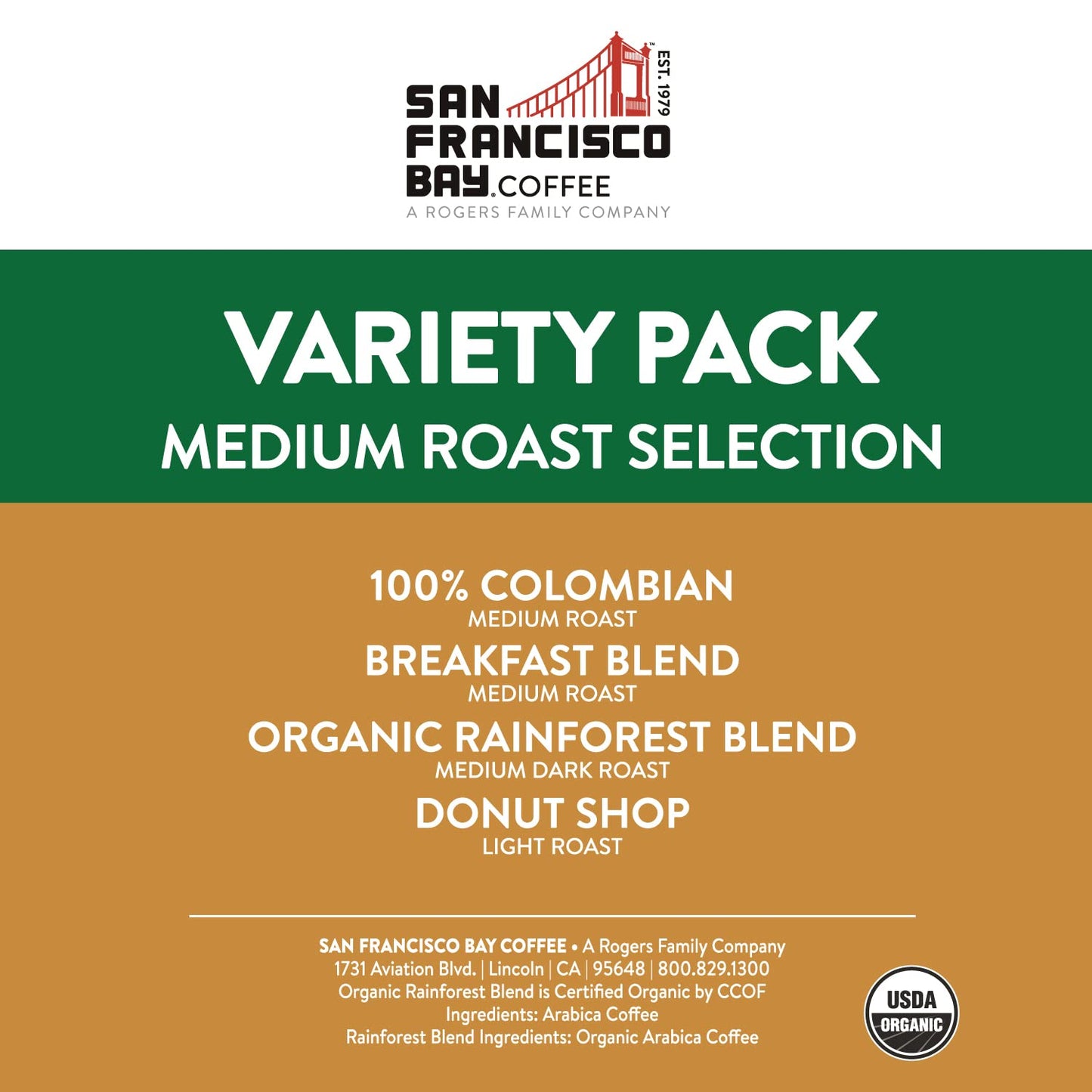 San Francisco Bay Compostable Coffee Pods - Variety Pack Medium Roast (40 Ct) K Cup Compatible including Keurig 2.0, Colombian, Breakfast, Organic Rainforest, Donut Shop