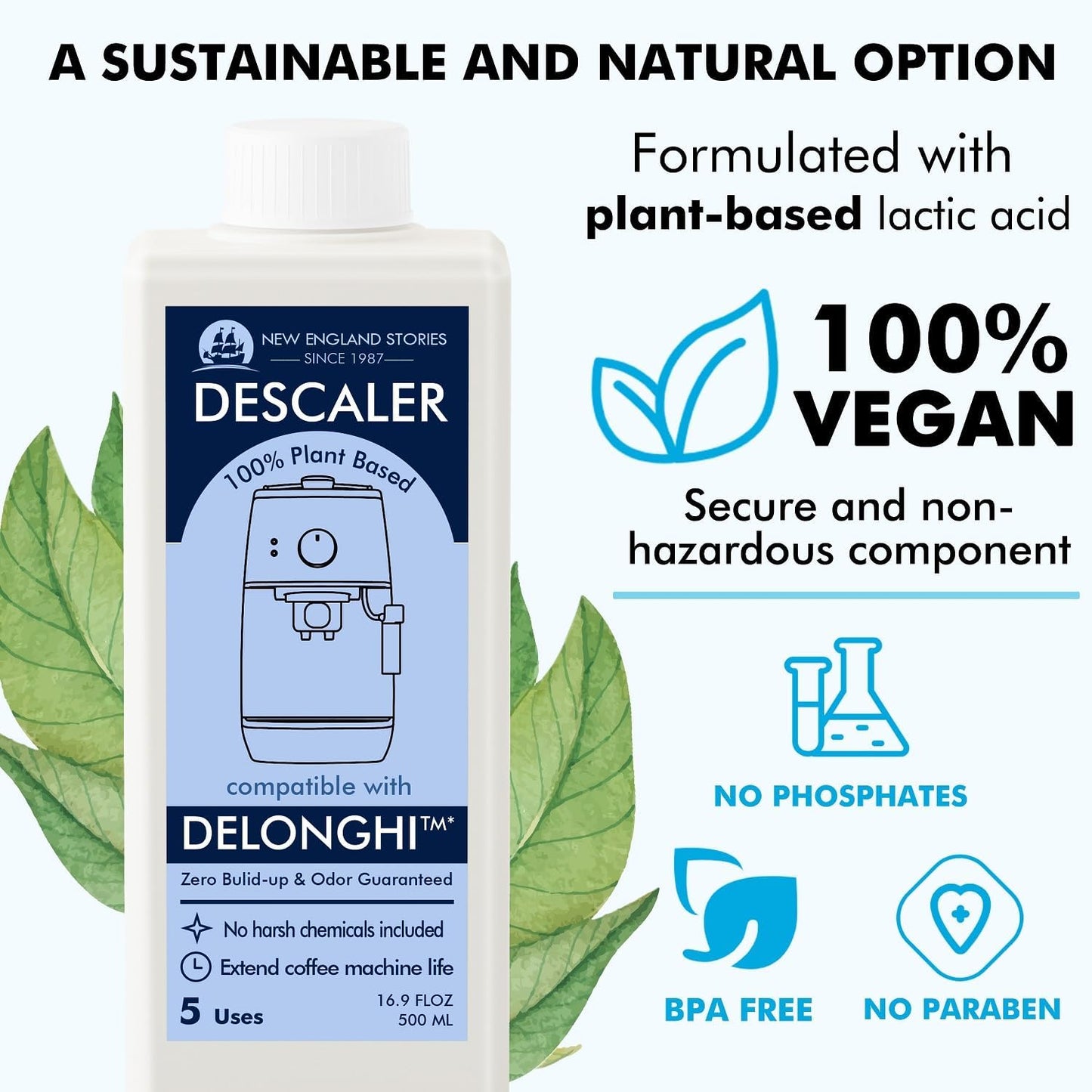 10 Uses DeLonghi Compatible Descaling Solution, Specially Designed to Clean Delonghi Coffee Machines and Maker - 33.8oz Espresso Coffee Maker Cleaner, Coffee Pot Cleaning Limescale Remover