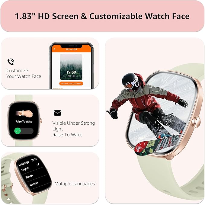 Smart Watch for Men Women Make/Answer Calls,1.83"Fitness Tracker with Sleep Tracker/Blood Pressure/Heart Rate Monitor,Pedometer,100+ Sport Modes,IP68 Waterproof,350 Mah, Compatible with Android&iPhone