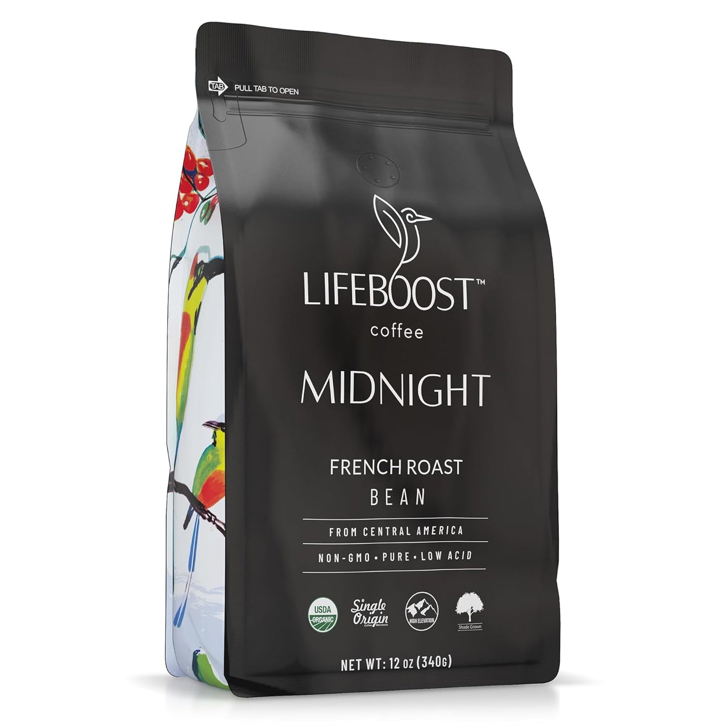 Lifeboost Midnight French Roast Coffee Beans - Single Origin Non-GMO USDA Organic Low Acid French Roast Coffee - Third Party Tested For Mycotoxins & Pesticides - 12 Ounces
