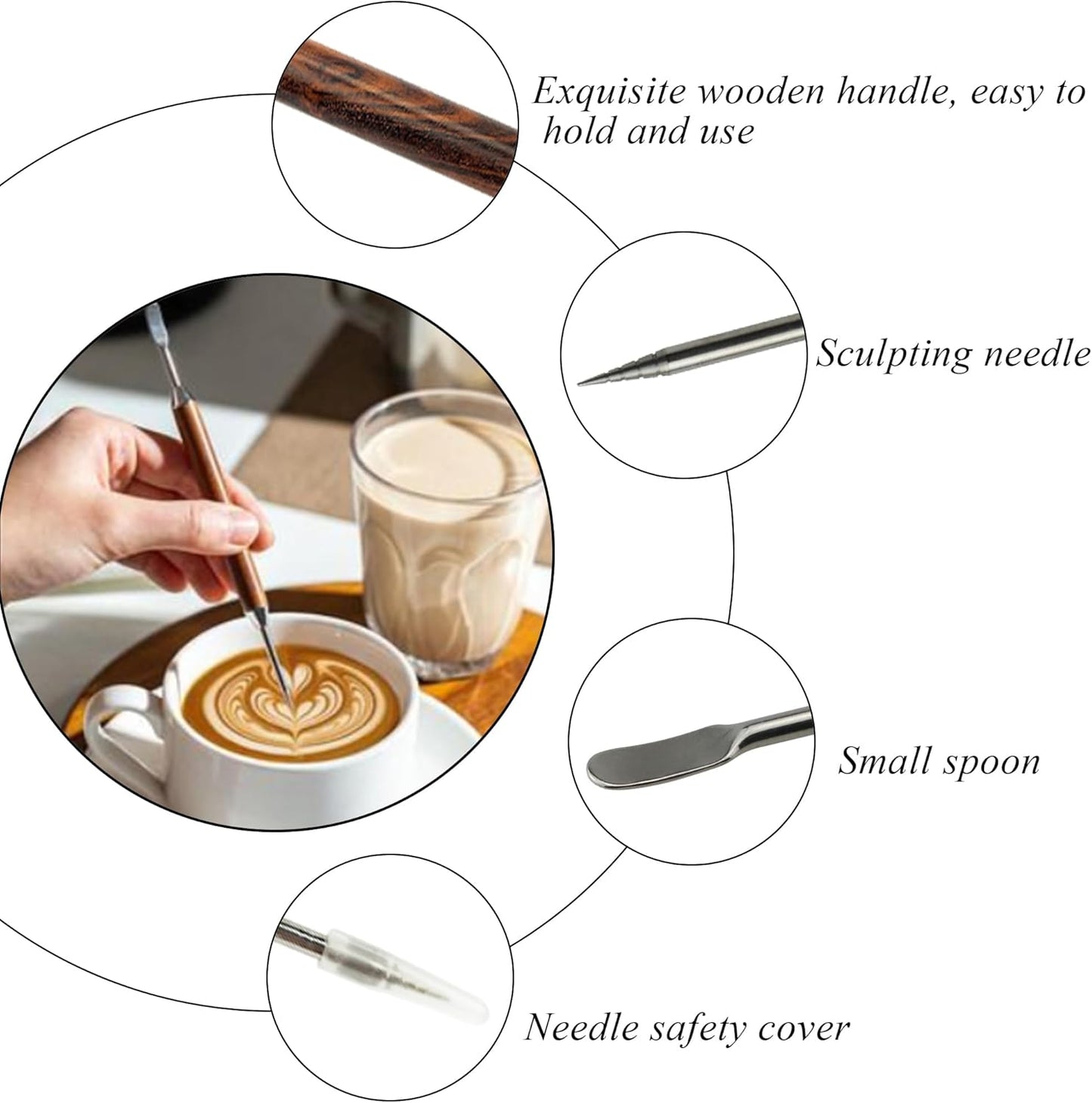 1 PCS Latte Art Pen Cinnamon Pen for Coffee,Barista Espresso Coffee Latte Art Tools Accessories for Coffee Bar Barista Make Creative Coffee Designs Decors,Stainless Steel Wood,LXLVOUEG