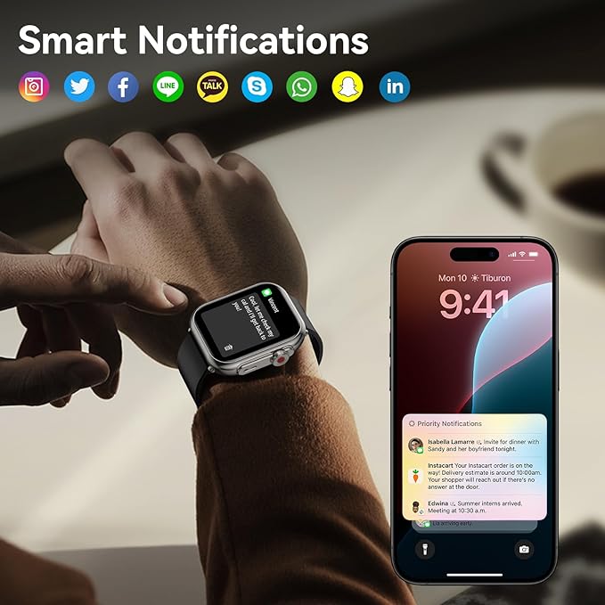 Smart Watch for Men Women, 1000 mAh 100 Day Battery Life, 1.85" Fitness Tracker with Call Function, 110+ Sport Modes, Heart Rate, Sleep Monitor Fitness Watch, IP68 Waterproof, Compatible iOS Android